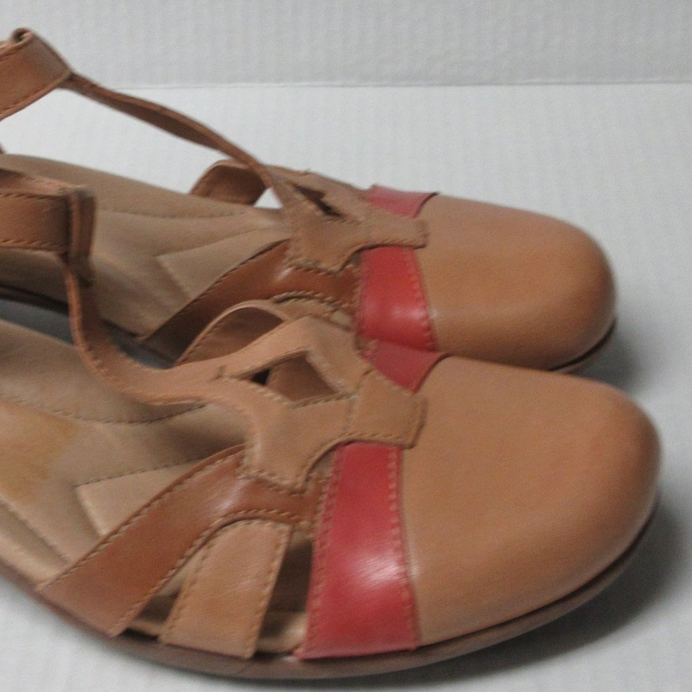 Women’s Tan and Coral Low Heel Sandals - Picture 7 of 11